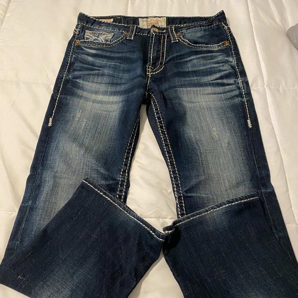 Dark Blue Denim Jeans with Embroidered Pocket - Picture 2 of 4